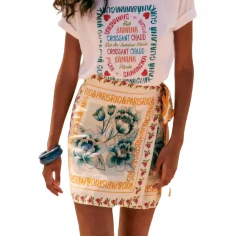 1. French Retro Floral Wrap Skirt