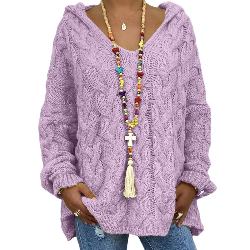 1. Beach Casual Hooded V-Neck Tunic Sweater