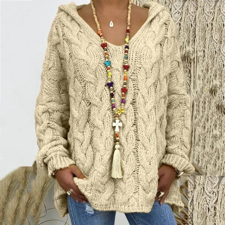 1. Beach Casual Hooded V-Neck Tunic Sweater