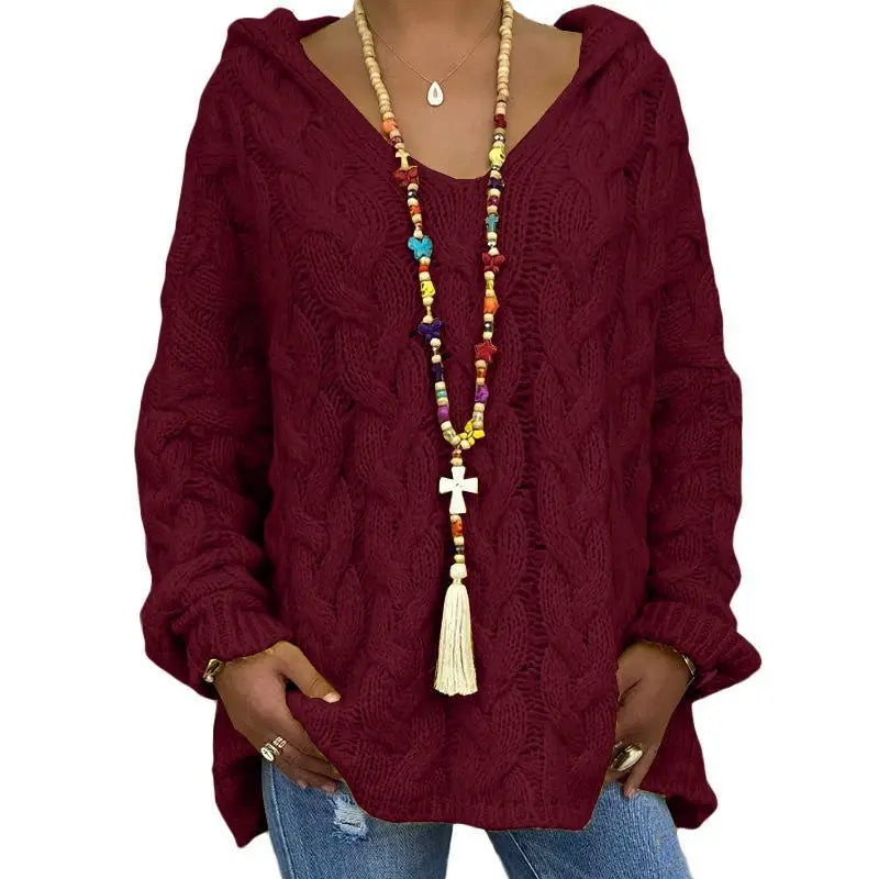 1. Beach Casual Hooded V-Neck Tunic Sweater