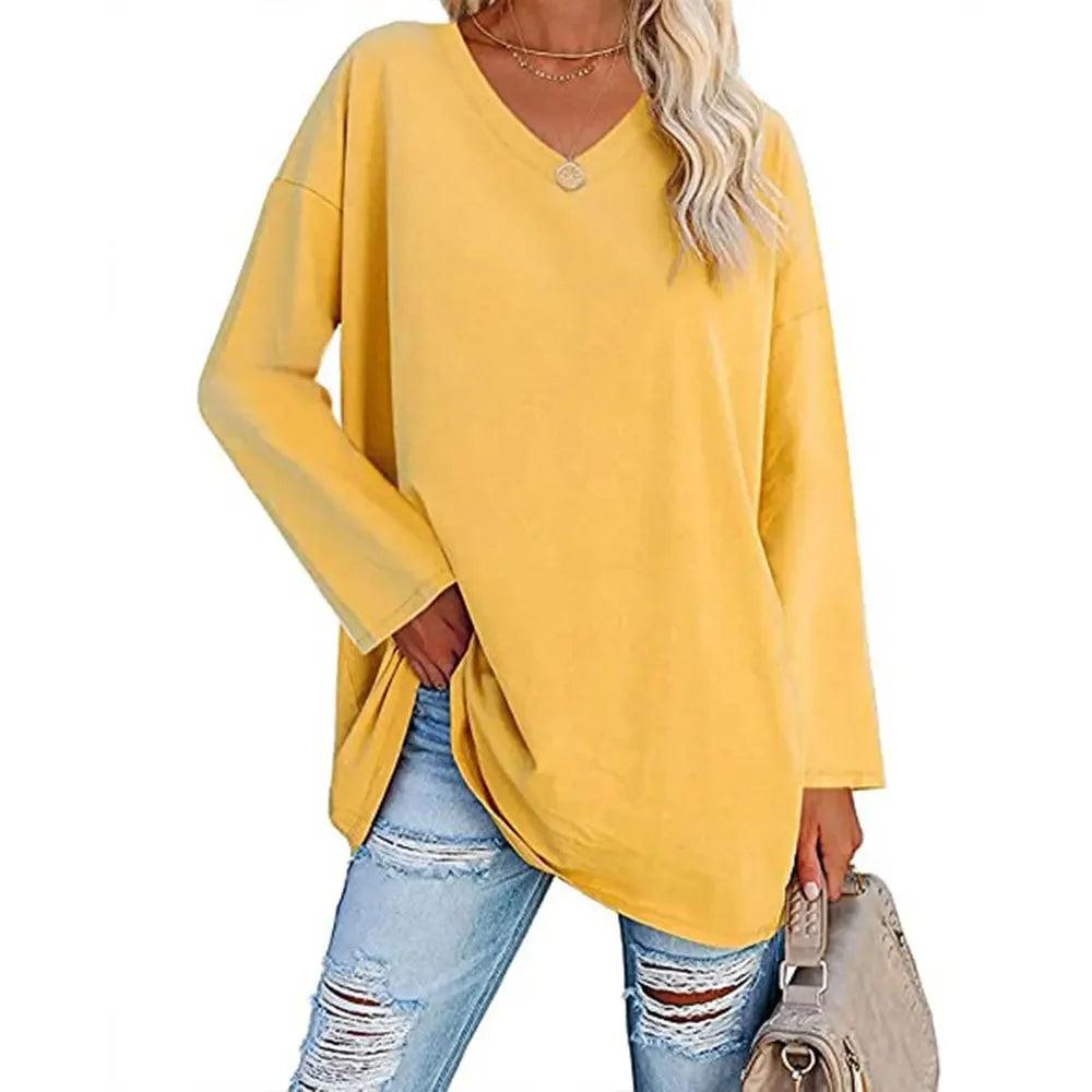 1. Long Sleeve V-Neck Loose Tunic Top