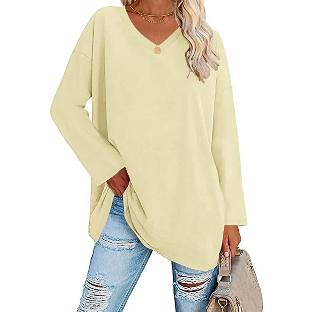 1. Long Sleeve V-Neck Loose Tunic Top