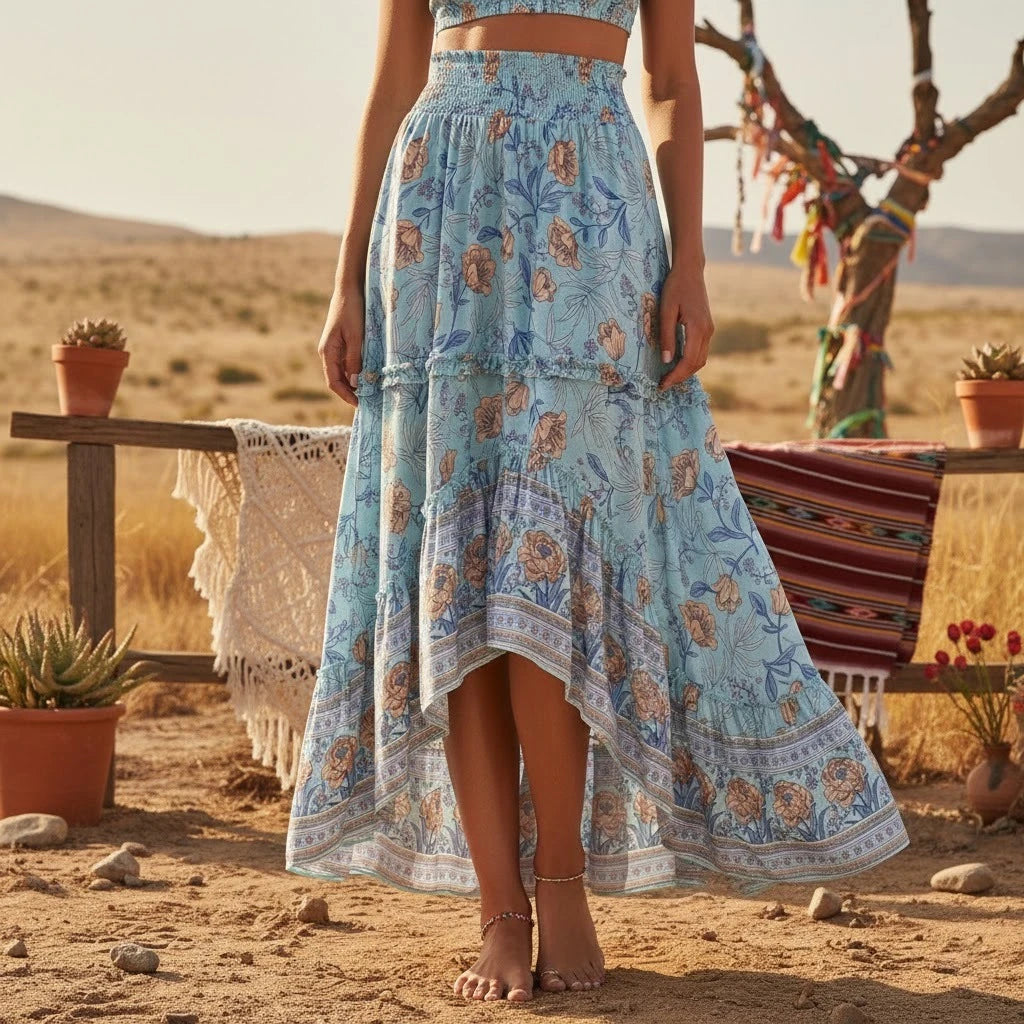 1. Clothing Floral Print Boho High Low Skirt
