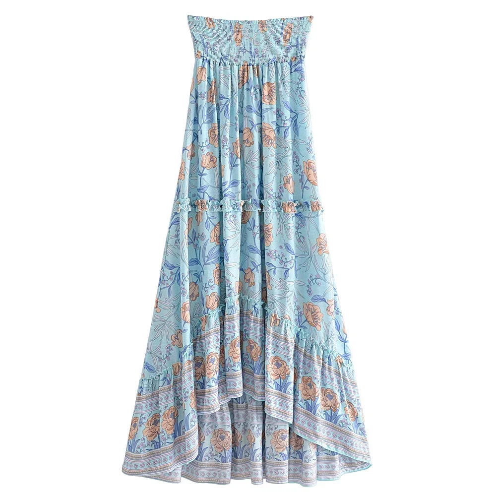 1. Clothing Floral Print Boho High Low Skirt