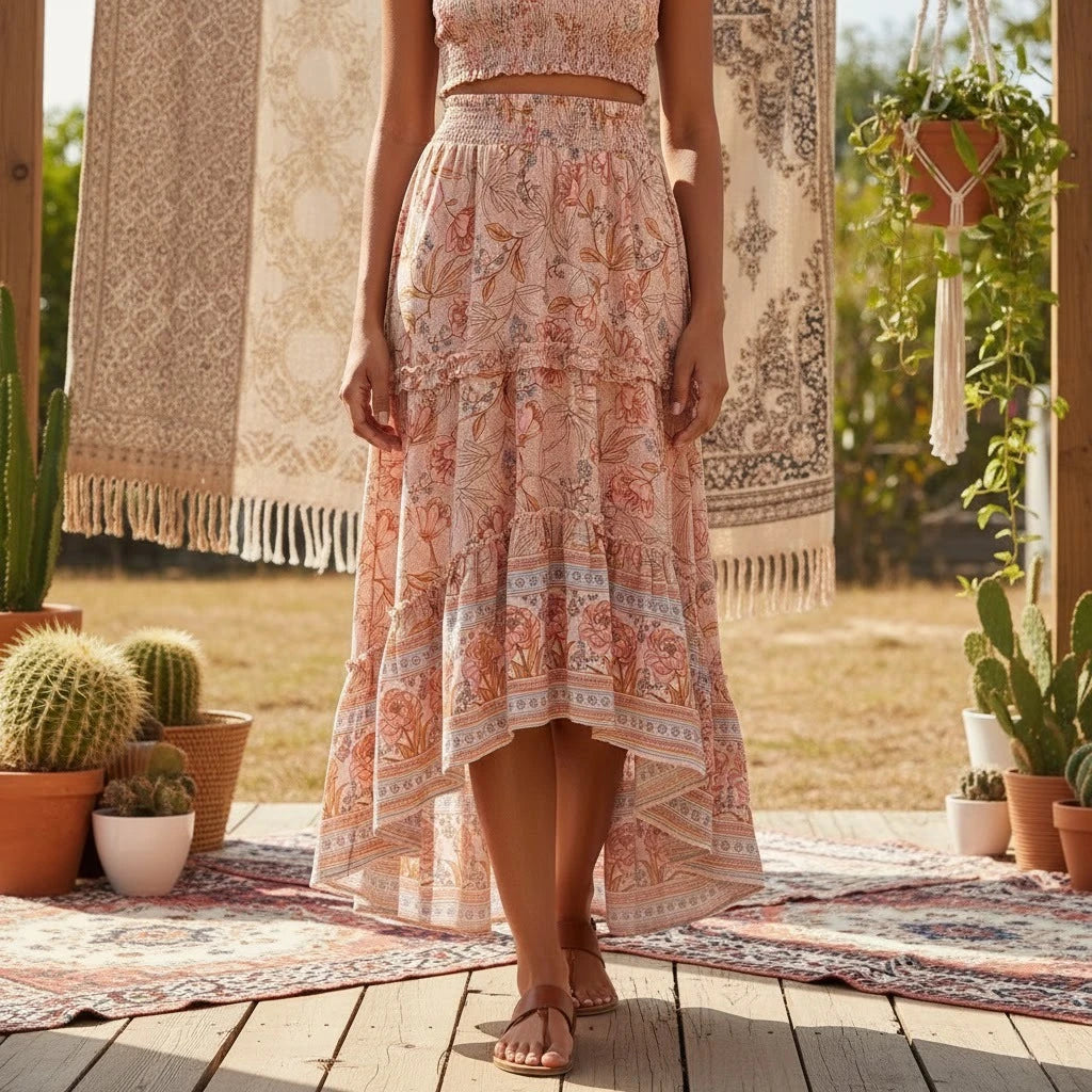 1. Clothing Floral Print Boho High Low Skirt