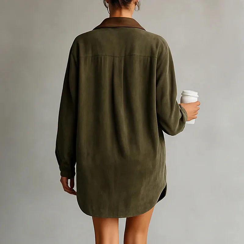 2. Suede Cloth Shirt Dress with Pockets