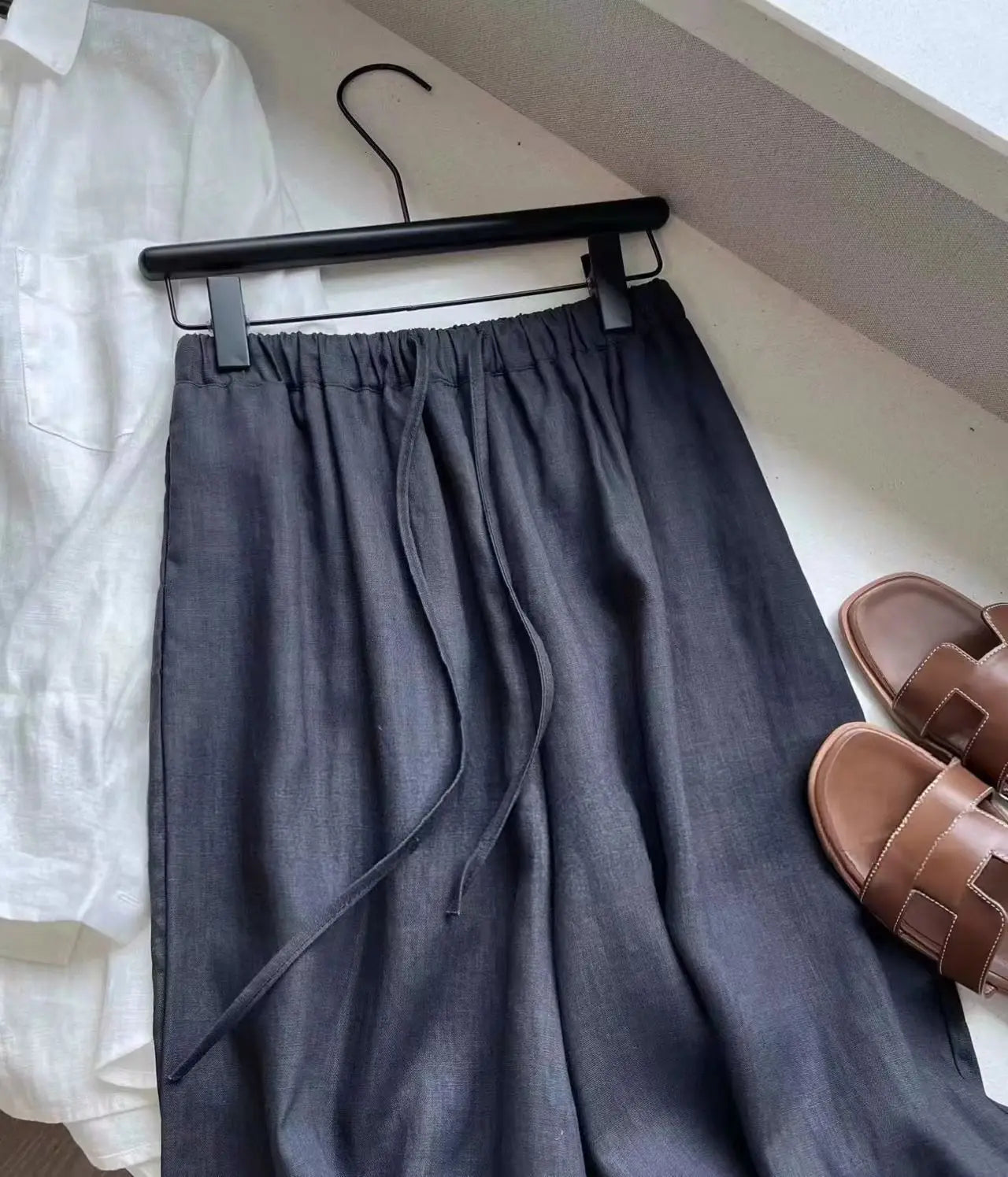 1. Clothing Cotton Linen Wide Leg Slack Pants with Drawstring Waist