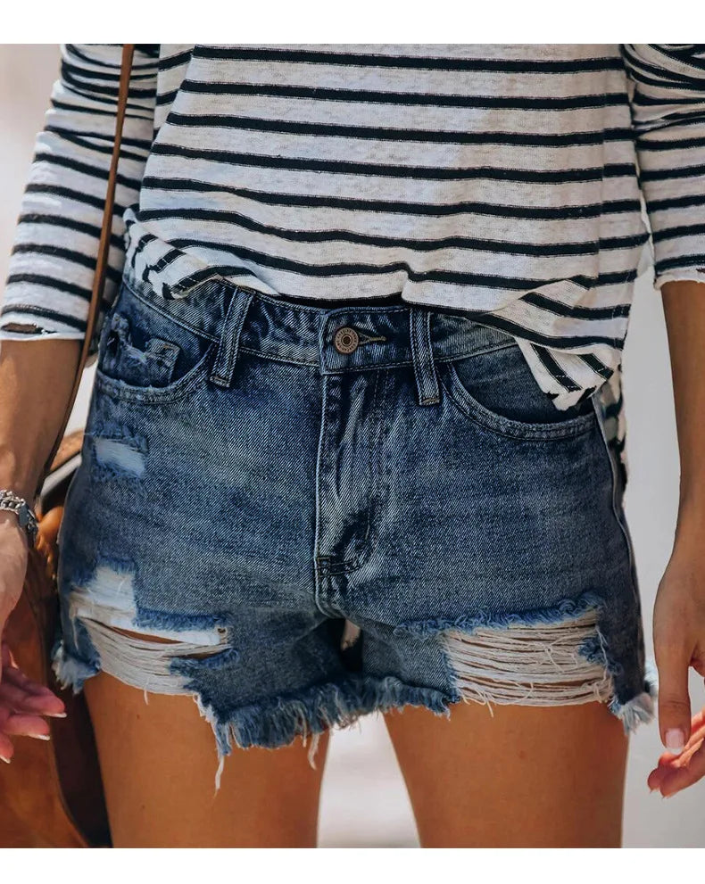 1. Clothing Distressed Denim Shorts Stretch Denim