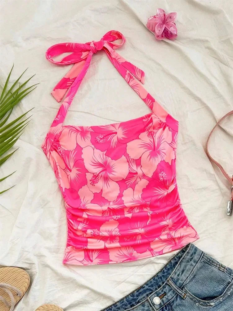 1. Clothing Crop Hibiscus Halter