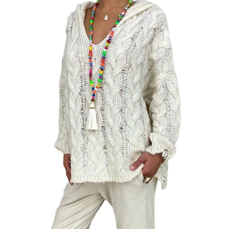 1. Beach Casual Hooded V-Neck Tunic Sweater
