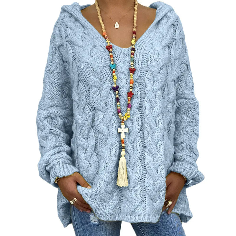 1. Beach Casual Hooded V-Neck Tunic Sweater