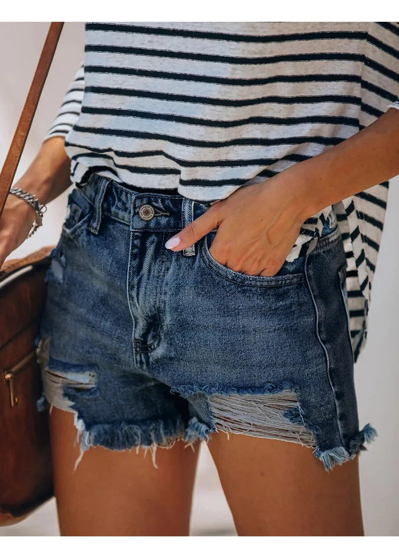 1. Clothing Distressed Denim Shorts Stretch Denim