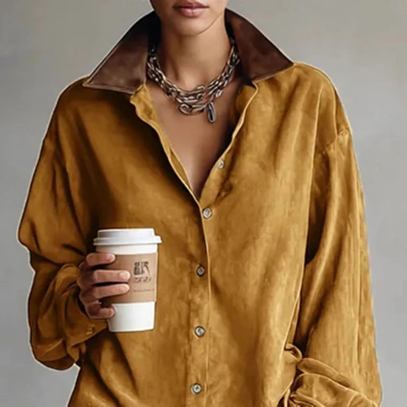 2. Suede Cloth Shirt Dress with Pockets