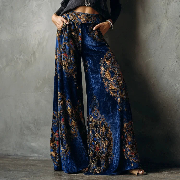 1. Blue Velvet Print Wide Leg Pants