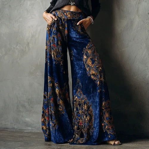 1. Blue Velvet Print Wide Leg Pants