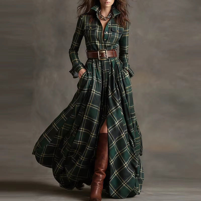1. Boho Plaid Maxi Dress
