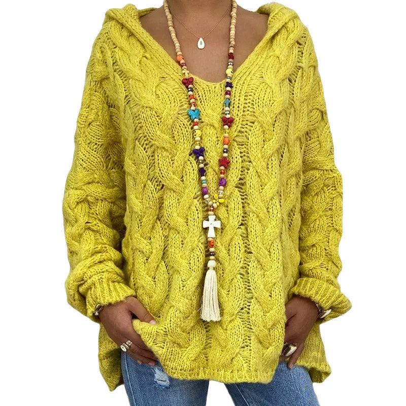 1. Beach Casual Hooded V-Neck Tunic Sweater