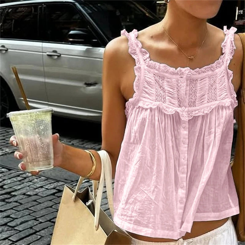1. Clothing Lace Ruffle Trim Tank Top