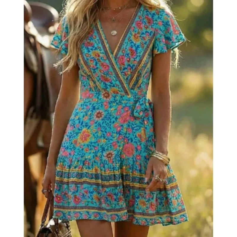 1. Beach Boho Vintage Print Dress