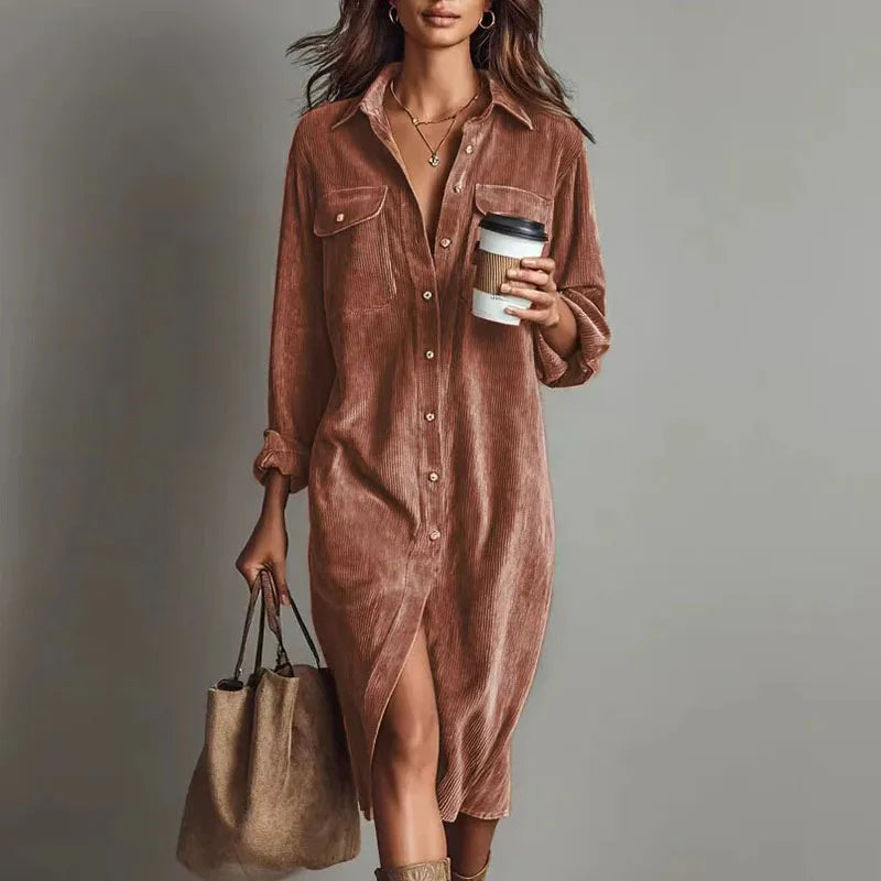 1. Corduroy Shirt Dress