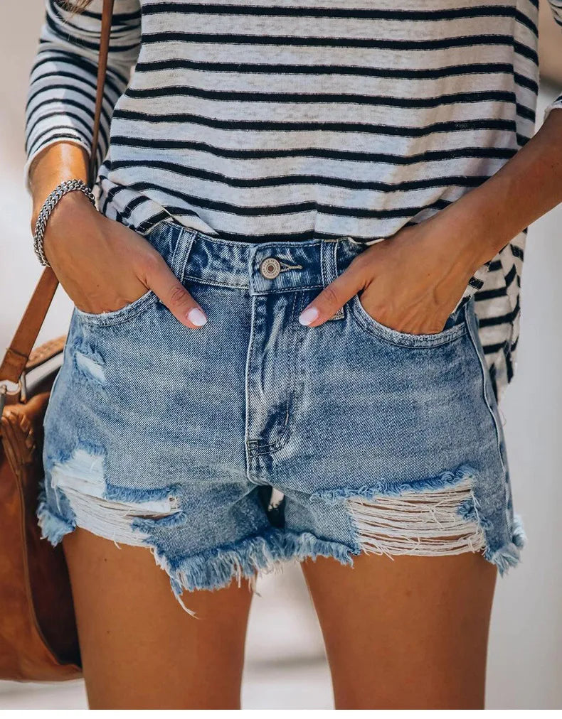 1. Clothing Distressed Denim Shorts Stretch Denim