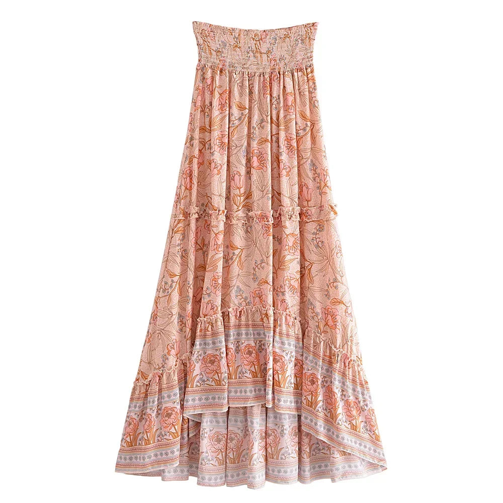 1. Clothing Floral Print Boho High Low Skirt
