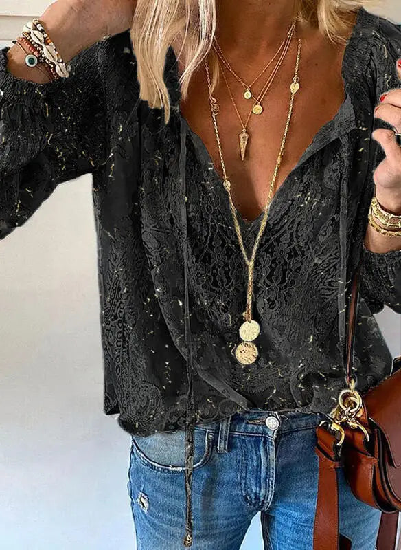 1. Beautiful Lace Long Sleeve V-Neck Top