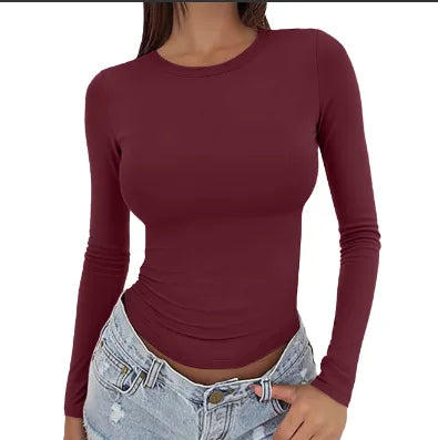 1. Cotton Blend Long Sleeve Skinny Top