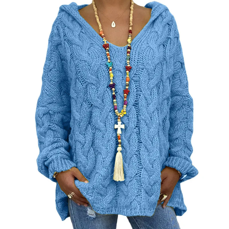 1. Beach Casual Hooded V-Neck Tunic Sweater