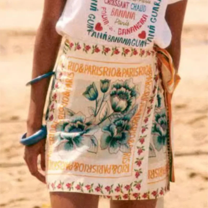 1. French Retro Floral Wrap Skirt