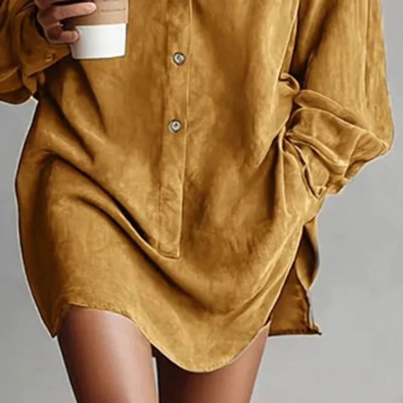 2. Suede Cloth Shirt Dress with Pockets