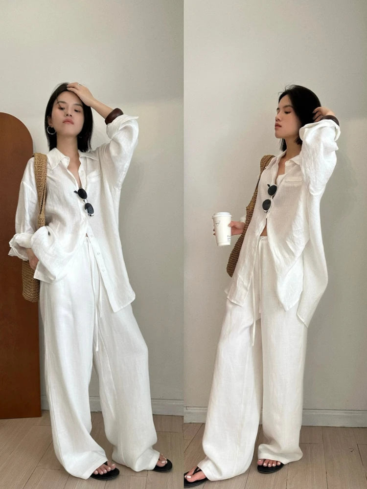 1. Clothing Cotton Linen Wide Leg Slack Pants with Drawstring Waist