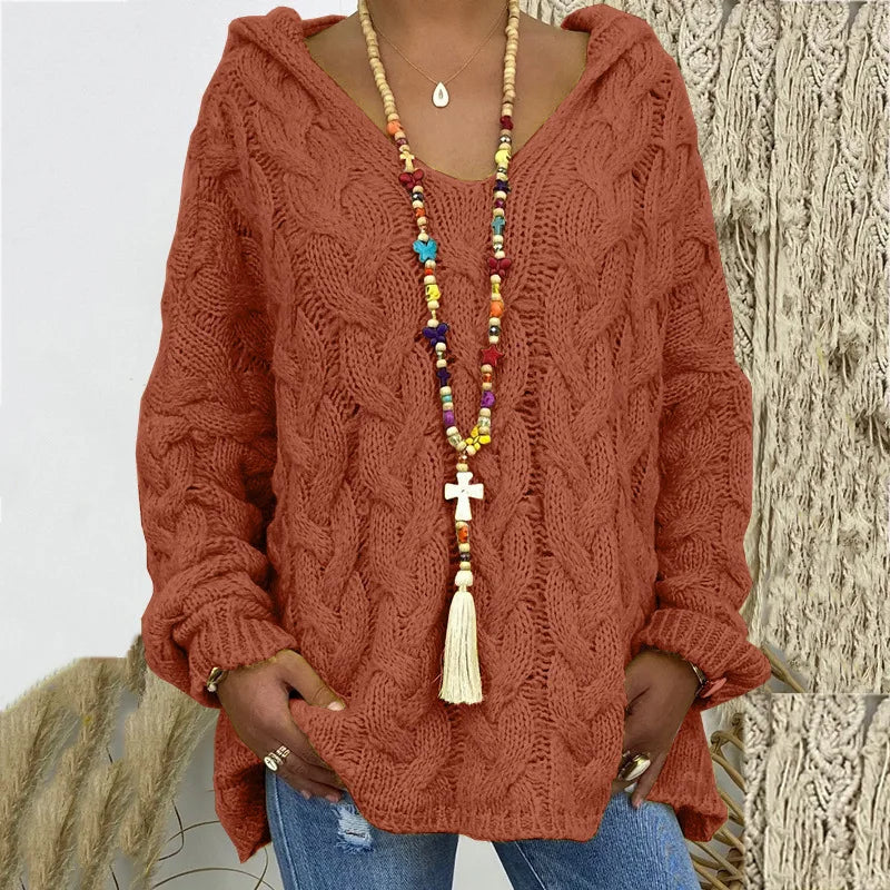 1. Beach Casual Hooded V-Neck Tunic Sweater