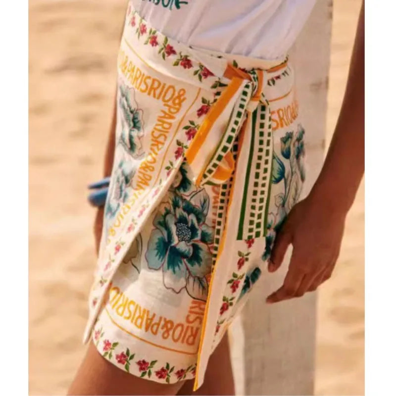 1. French Retro Floral Wrap Skirt