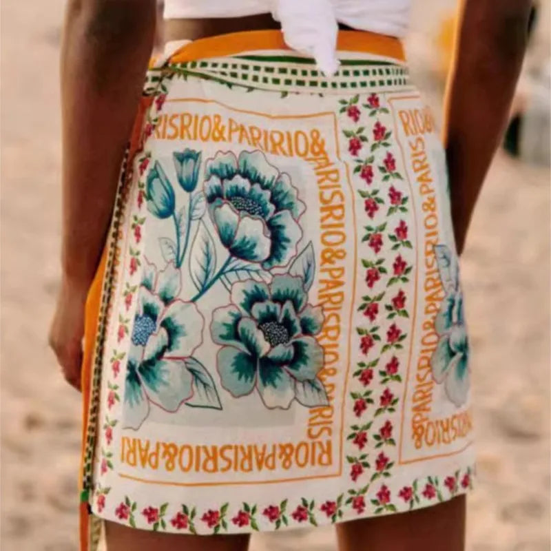 1. French Retro Floral Wrap Skirt