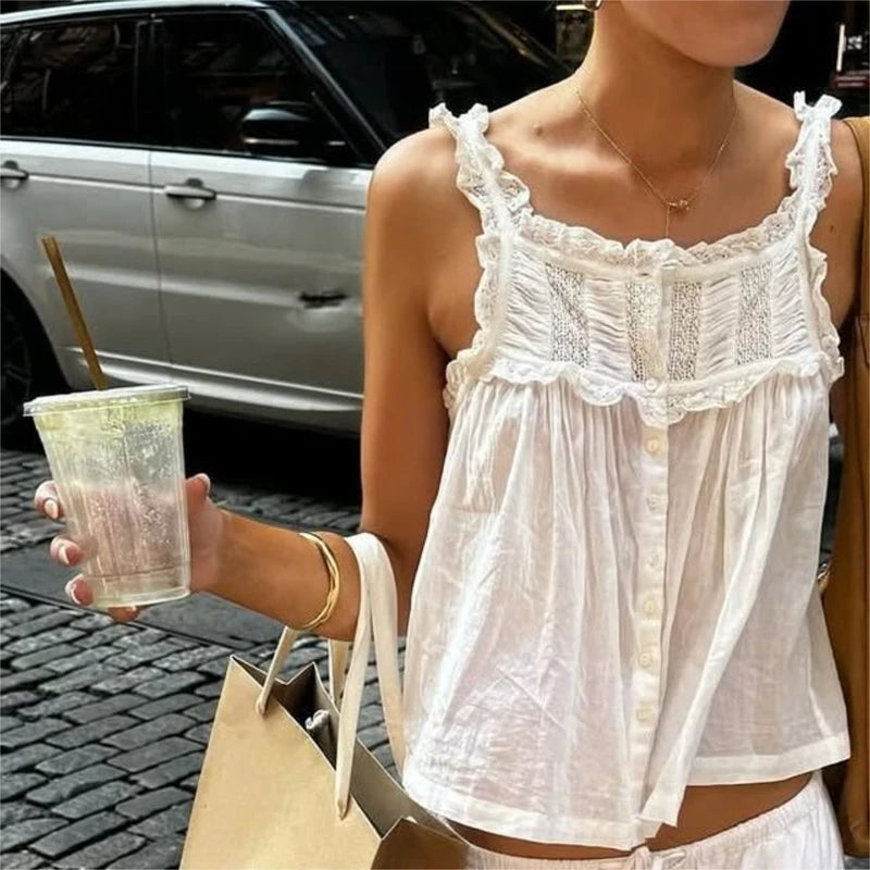 1. Clothing Lace Ruffle Trim Tank Top