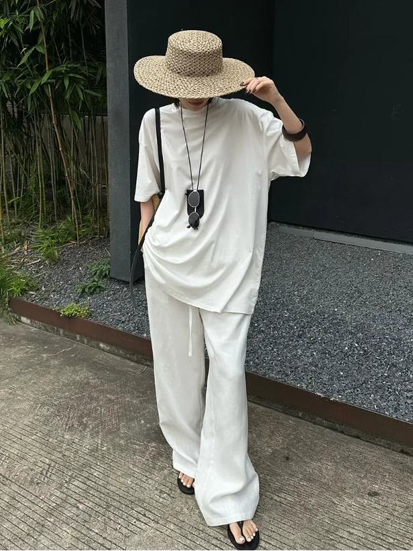 1. Clothing Cotton Linen Wide Leg Slack Pants with Drawstring Waist