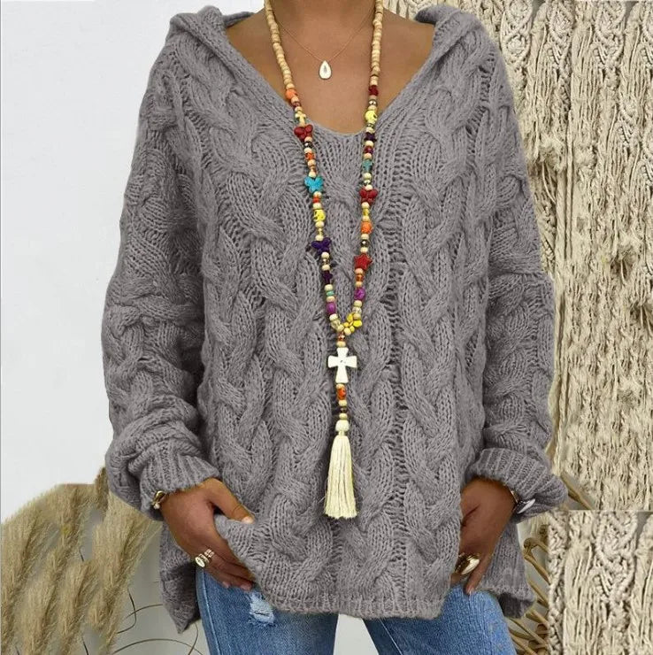 1. Beach Casual Hooded V-Neck Tunic Sweater