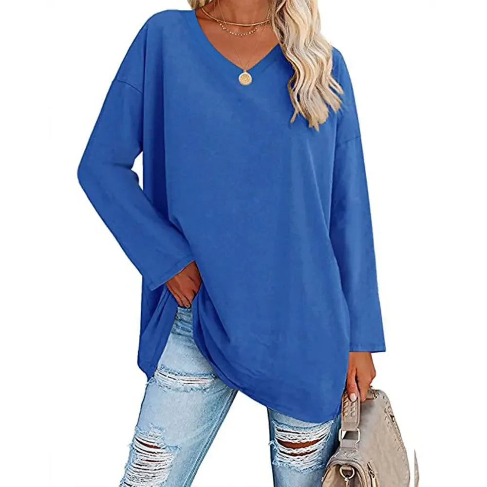 1. Long Sleeve V-Neck Loose Tunic Top