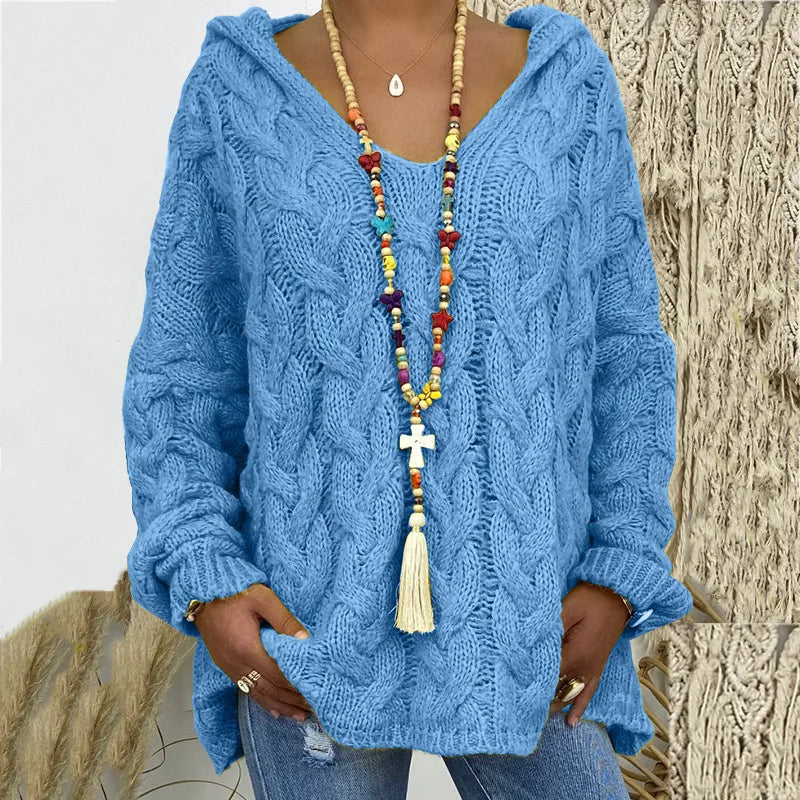 1. Beach Casual Hooded V-Neck Tunic Sweater