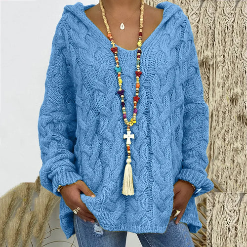 1. Beach Casual Hooded V-Neck Tunic Sweater