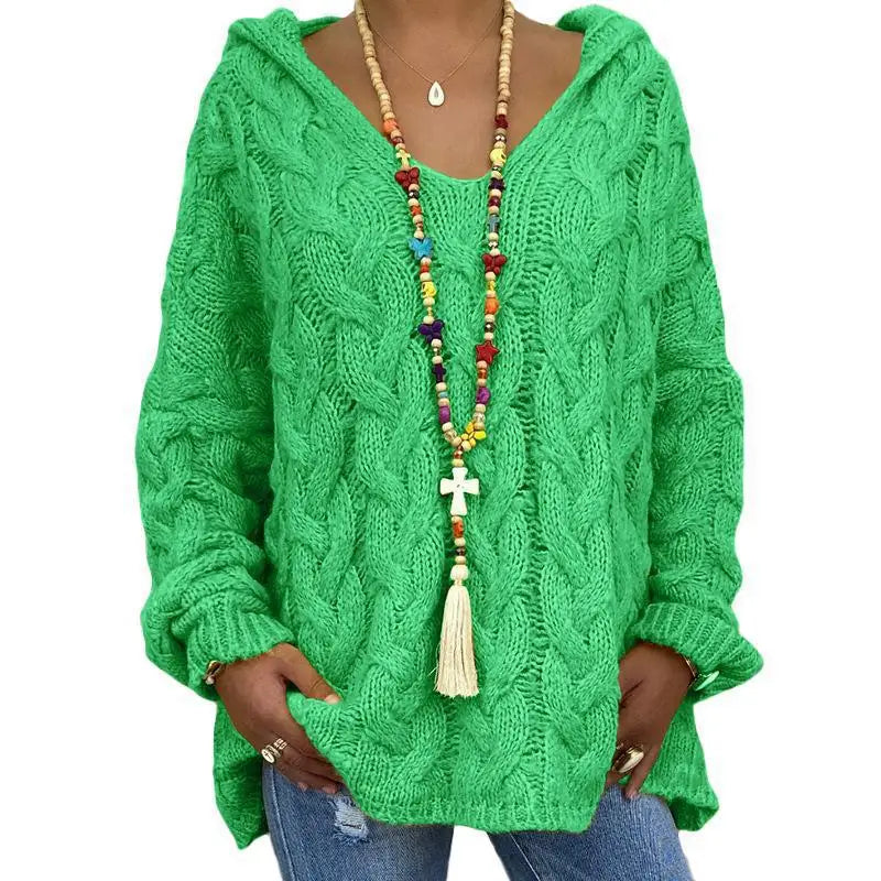 1. Beach Casual Hooded V-Neck Tunic Sweater
