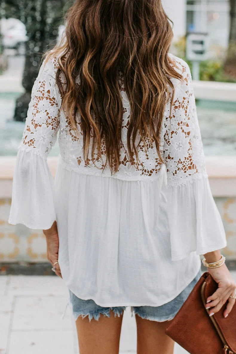 1. Lace Blouse With Flare Sleeves