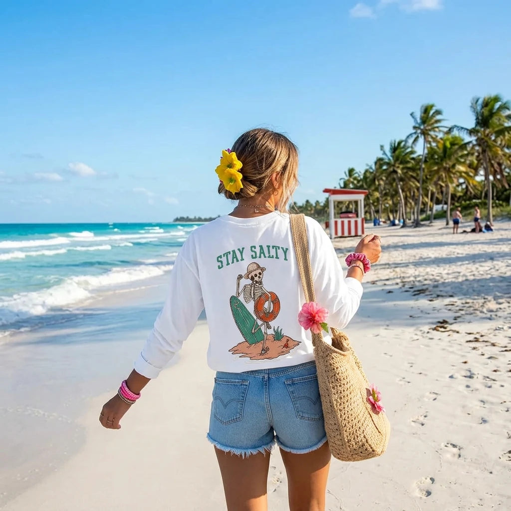1. T-Shirt Stay Salty Long Sleeve Shirt 100% Cotton