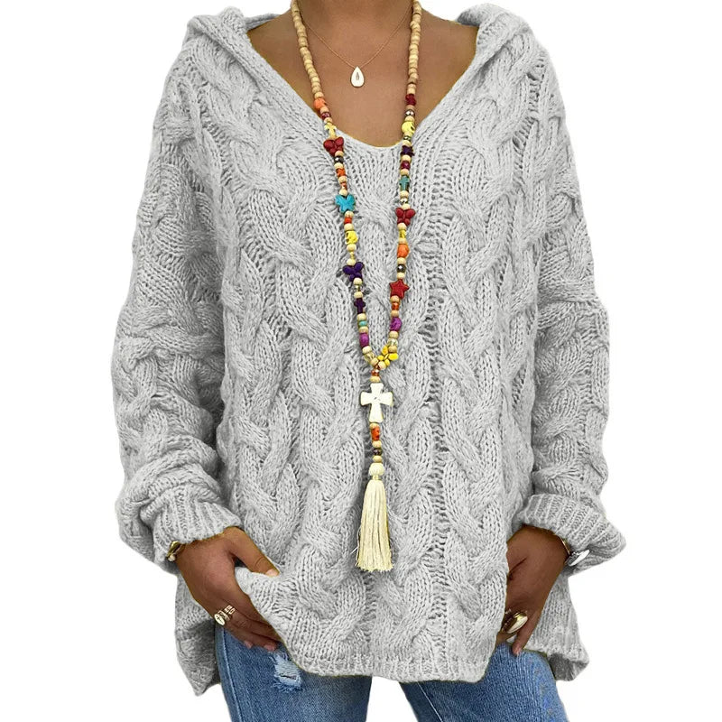 1. Beach Casual Hooded V-Neck Tunic Sweater