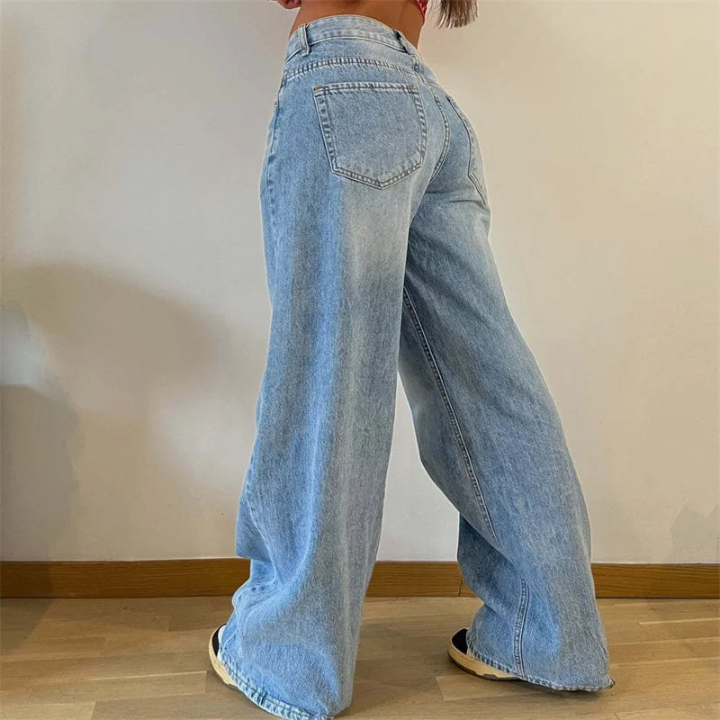 1.Stretch Denim Wide Leg Boyfriend Jeans