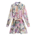 1. Boho Floral Long Sleeve Mini Dress with Tie Waist