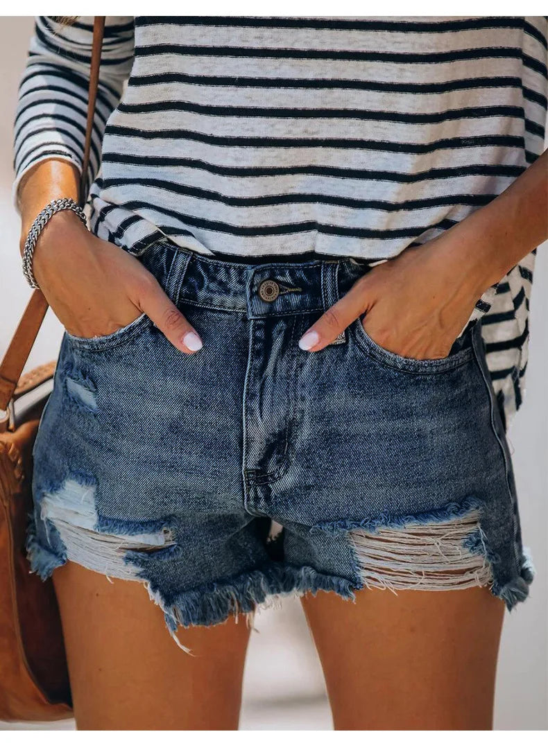 1. Clothing Distressed Denim Shorts Stretch Denim