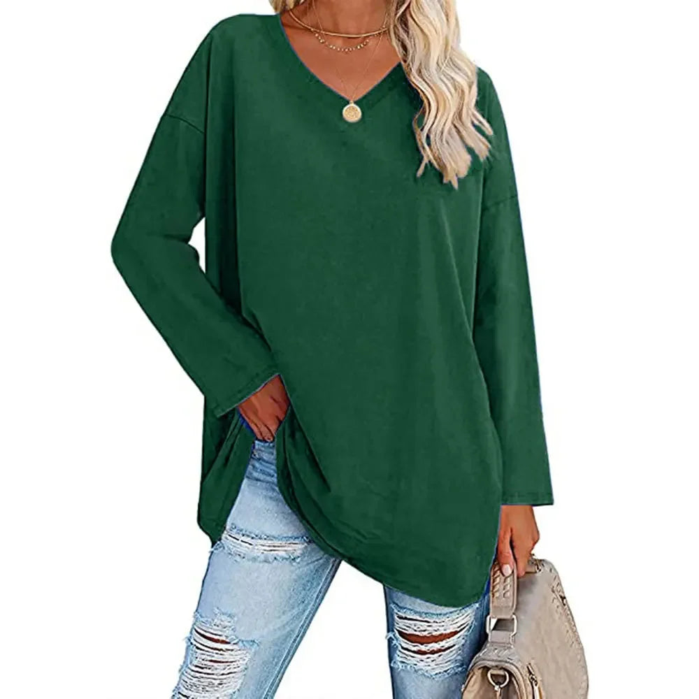 1. Long Sleeve V-Neck Loose Tunic Top
