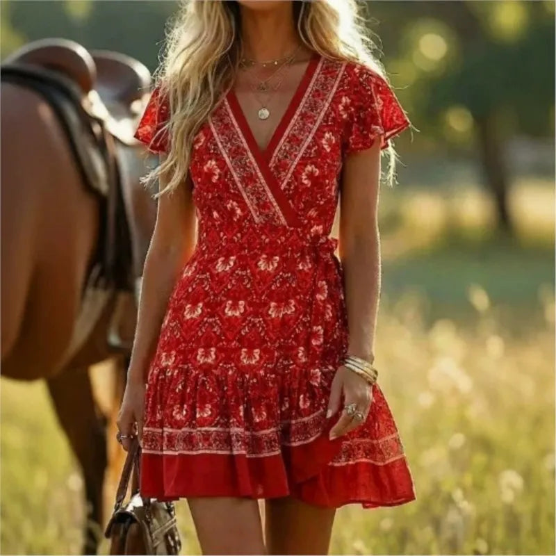 1. Beach Boho Vintage Print Dress